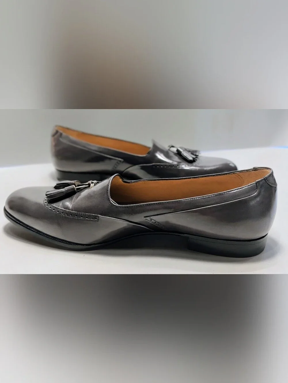 Bally Marceau Leather Loafers Men's 11 Gray High Shine Slip On Tassels